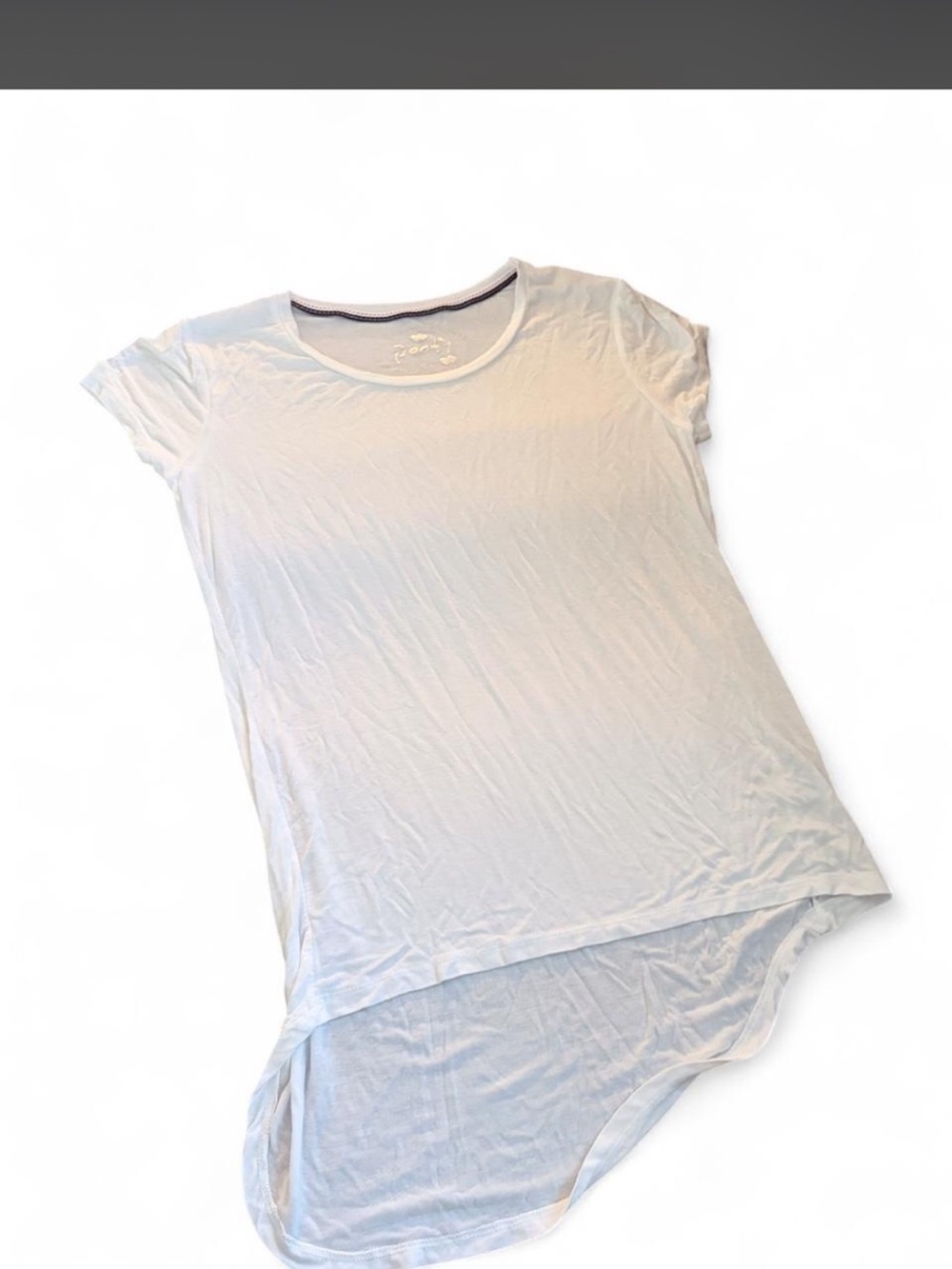 Poof! White Short Sleeve High-Low Tee with Crew Neck